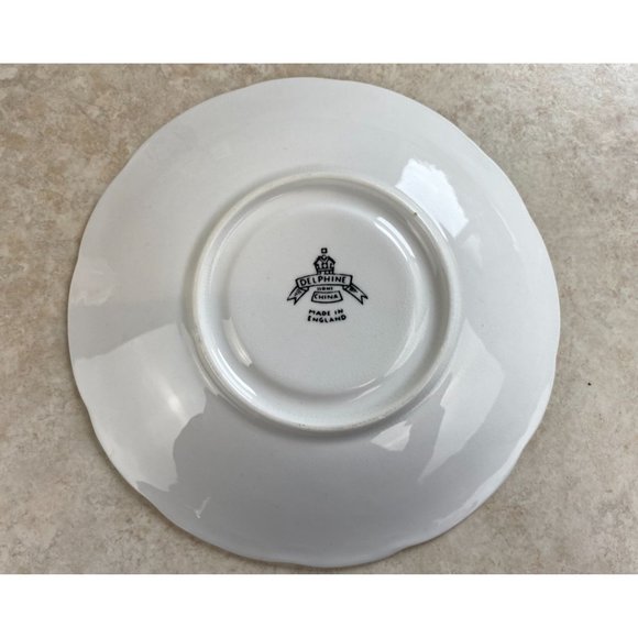 Delphine Bone China England White Stemmed Rose Tea Cup And Saucer Set - Picture 9 of 9